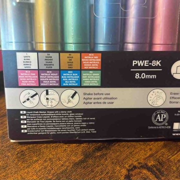 uni Chalk Markers, Metallic Broad Tip Marker - Assorted Color, 8 Pack NEW SEALED - Picture 3 of 5